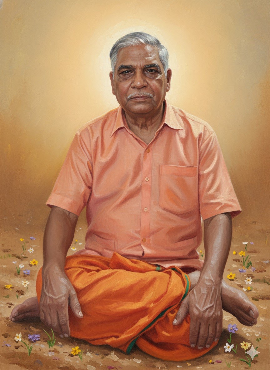 Watercolor portrait of Gurudev Shri Suresh Kulkarni, seated serenely
